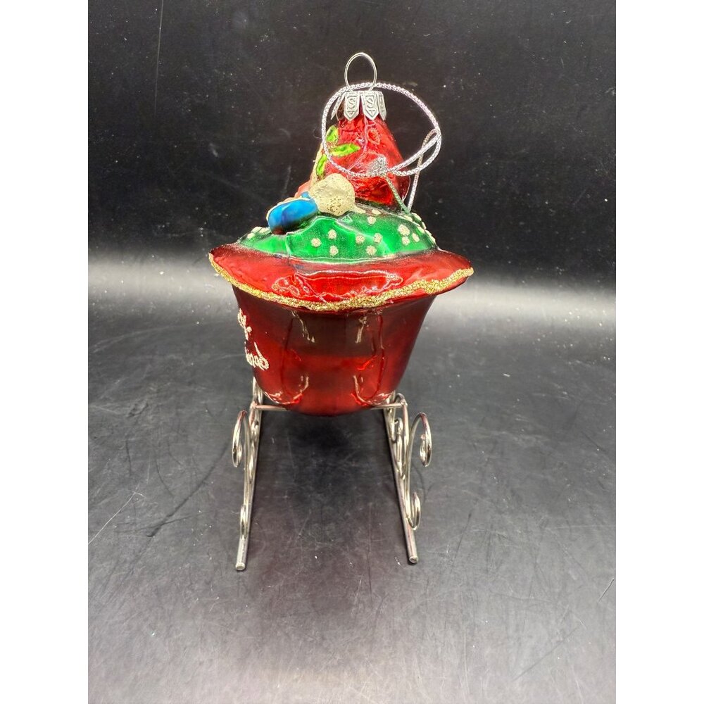 Vintage SUMMIT Glass Christmas Ornament Santa and Toys in Sleigh 5" - Picture 2 of 9